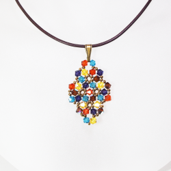 Pendant 45cm - Xochitl Rhombus S-Chocolate Leather - Pendant 45cm - Laiton bronze